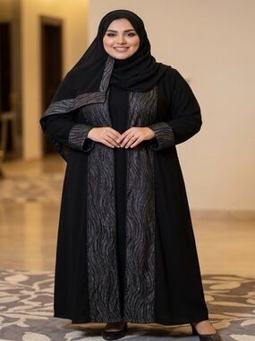 Black Embroidered Front and backPanel Abaya without hijab